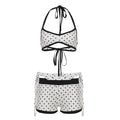 Hot Y2K Plaid V-Neck Halter 3-Piece Above-Knee Bikini Set Sweating Top